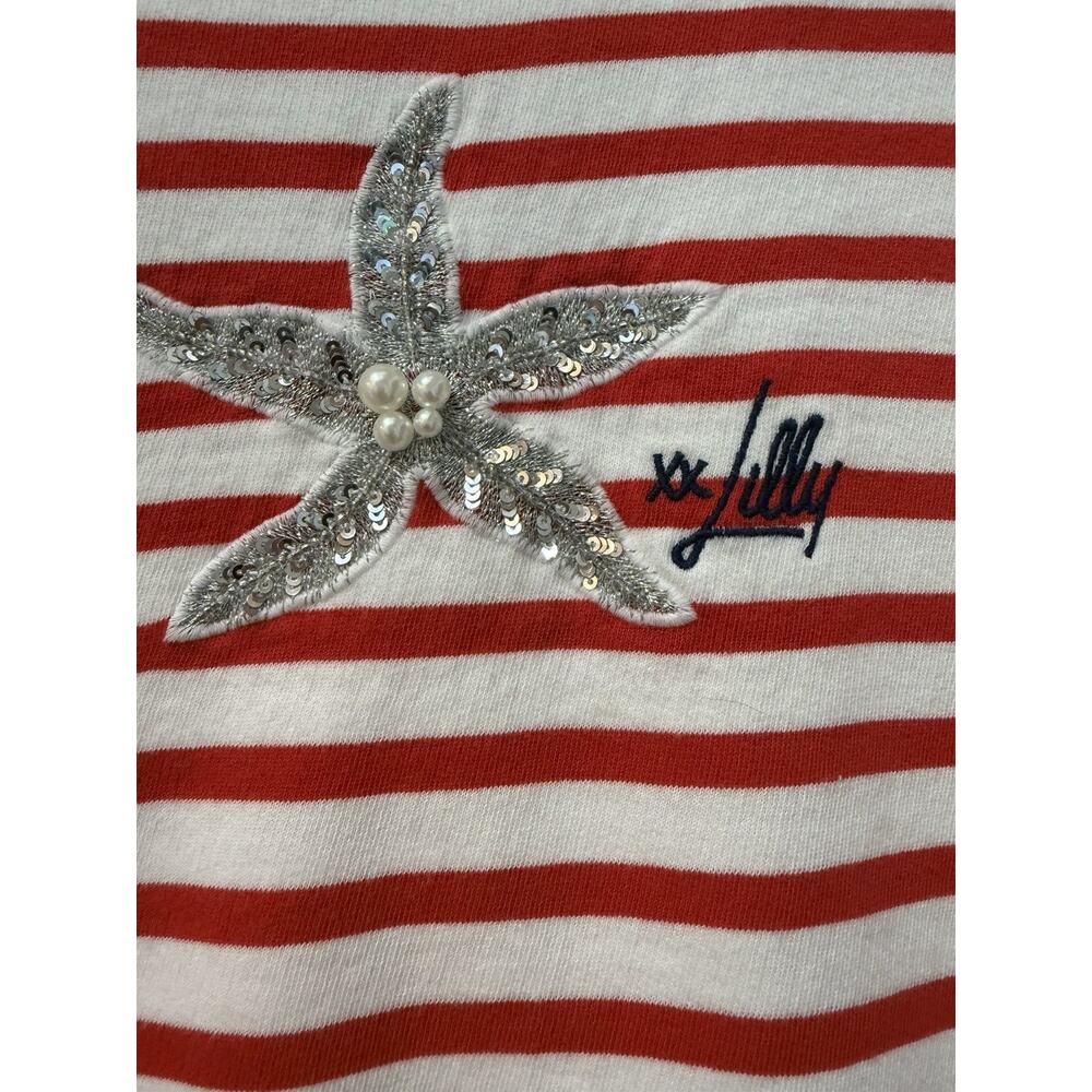 Lilly Pulitzer XXS Red White Stripe Starfish Sequin Pearl Sweatshirt Coastal - Picture 2 of 7